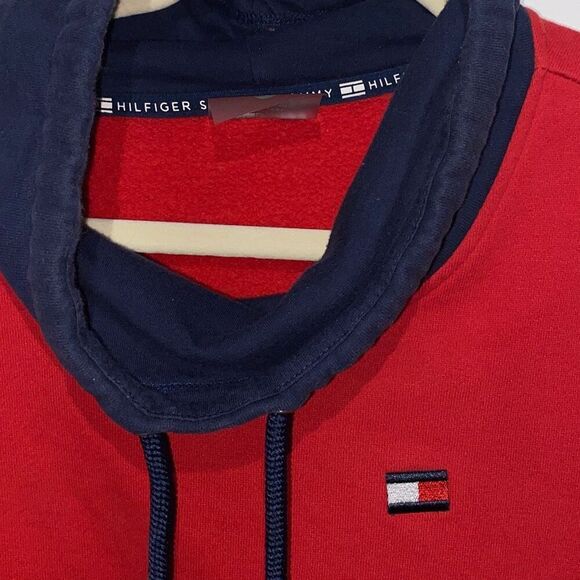 Tommy Hilfiger Sport Drawstring Turtleneck Long Sleeve Red Blue Sweater Size L - Picture 3 of 9